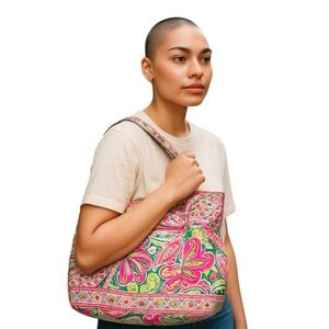 Vera Bradley‎ Pleated Satchel Zipper - Retired Pinwheel Pink Print